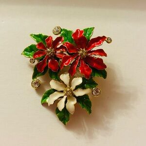Vintage Butler Red and White Poinsettia Brooch
